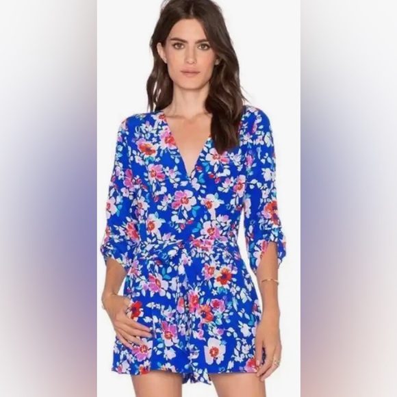 Yumi Kim Short Sleeve Liz Romper in Blue Love Potion Floral - Picture 1 of 11